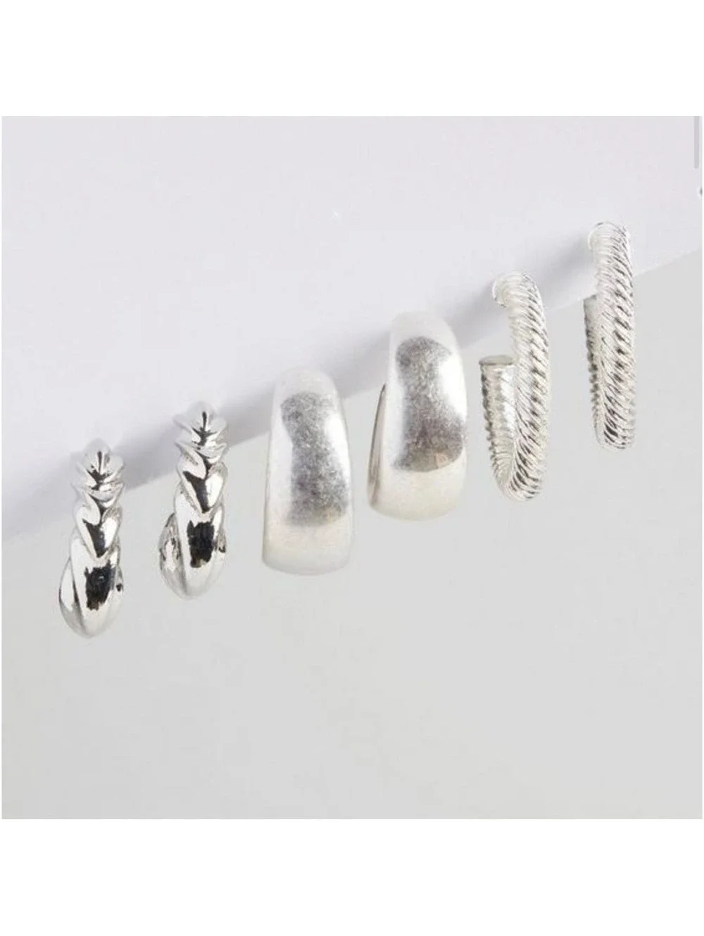 Torrid Silver Hoop Earrings 3 Pair Twisted Ribbed Smooth NEW